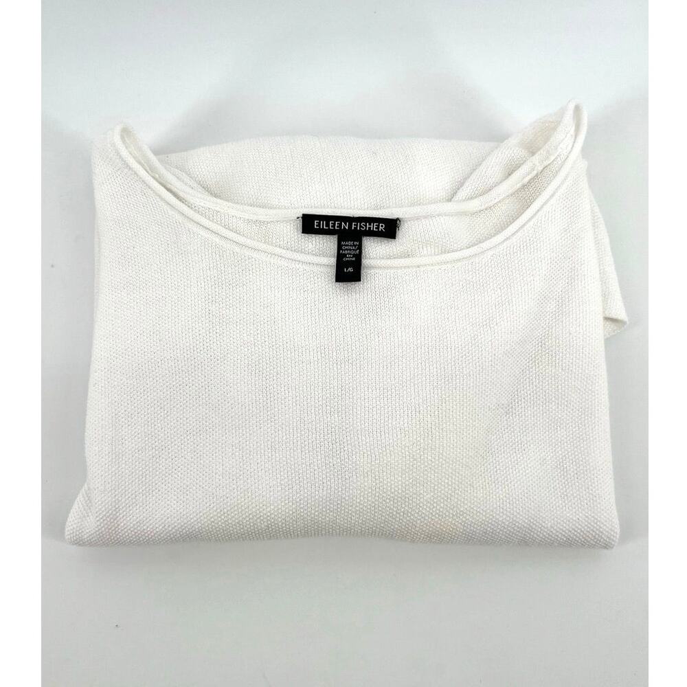 Eileen Fisher Organic Linen Cotton Long Sleeve Shirt Size L White Summer